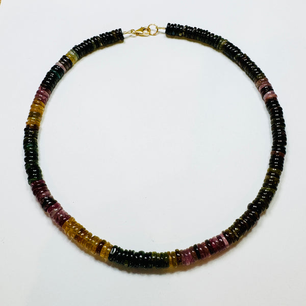 smooth shaded tourmaline heishi necklace