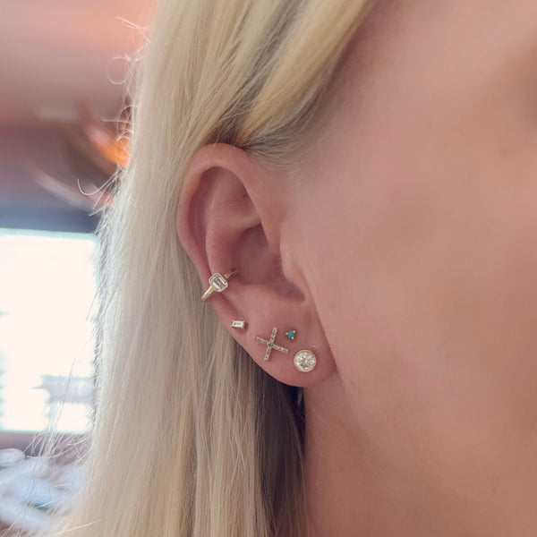 bezel set emerald cut diamond ear cuff