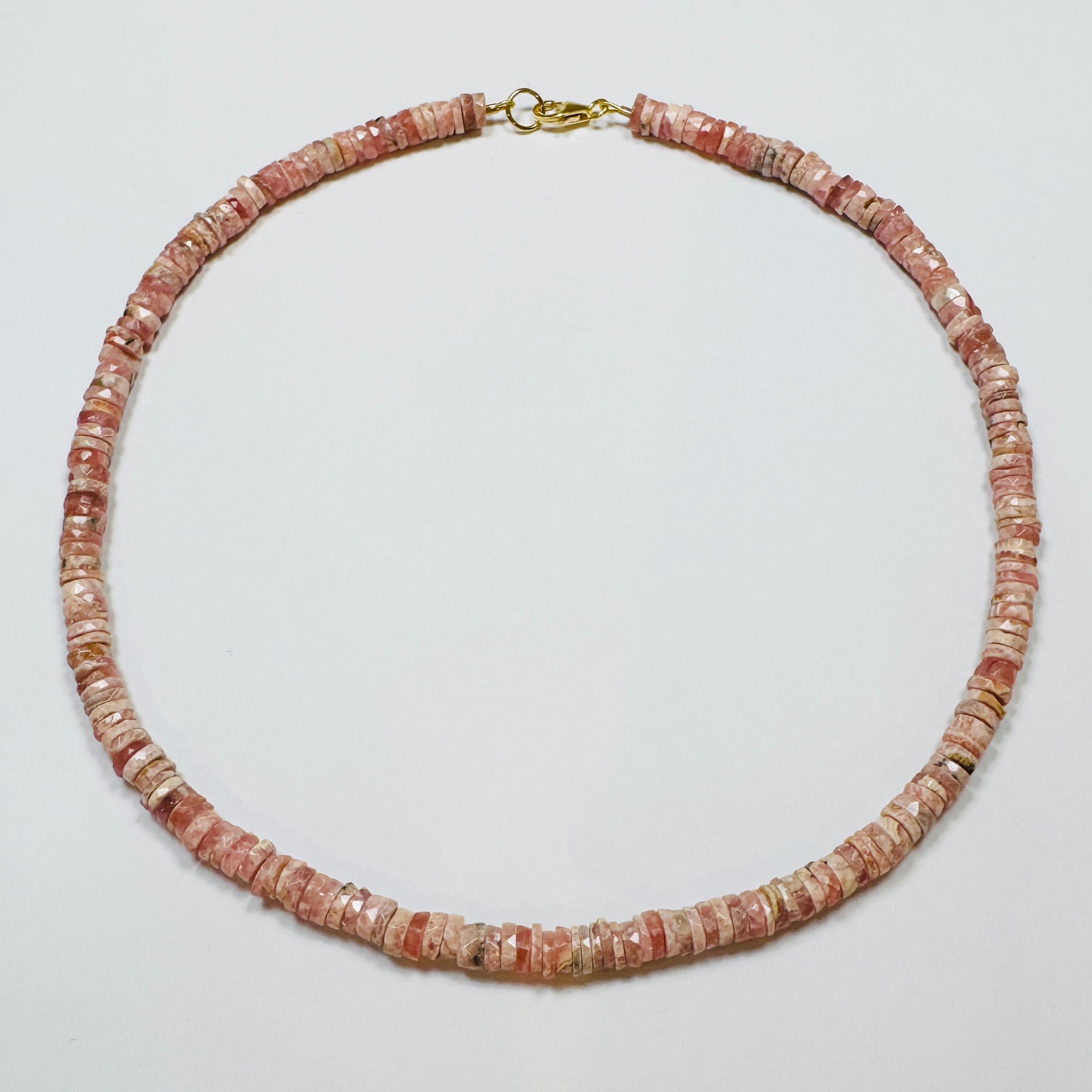 faceted rhodochrosite heishi cut necklace