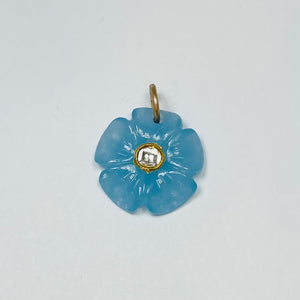 carved blue chalcedony flower pendant, large