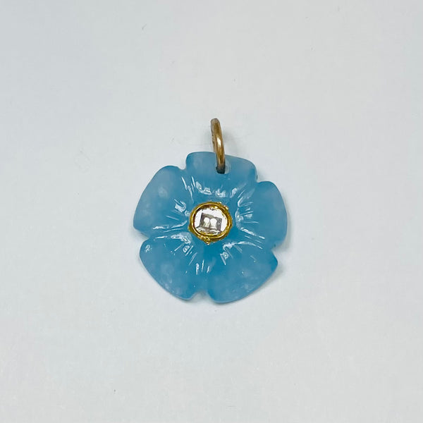 carved blue chalcedony flower pendant, large