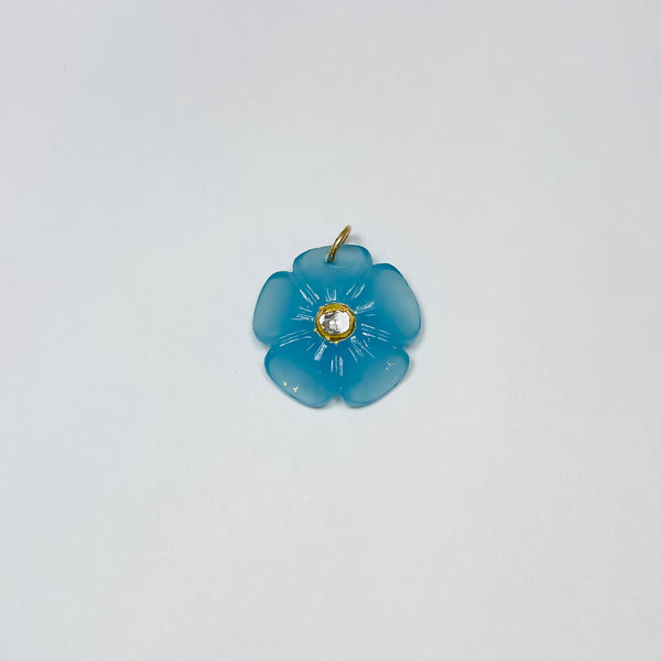 carved blue chalcedony flower pendant, medium