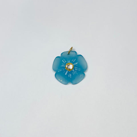 carved blue chalcedony flower pendant, medium