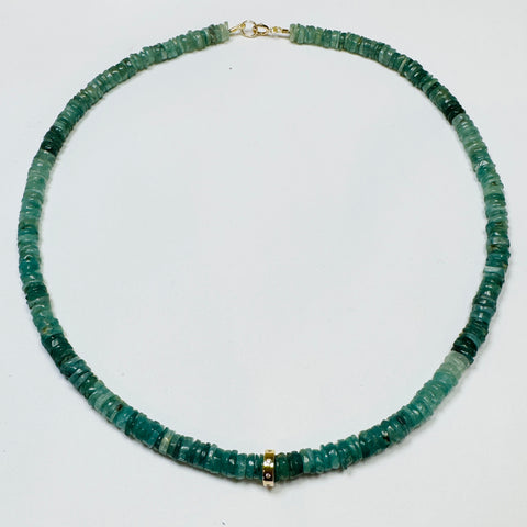 blue tourmaline diamond bead heishi necklace