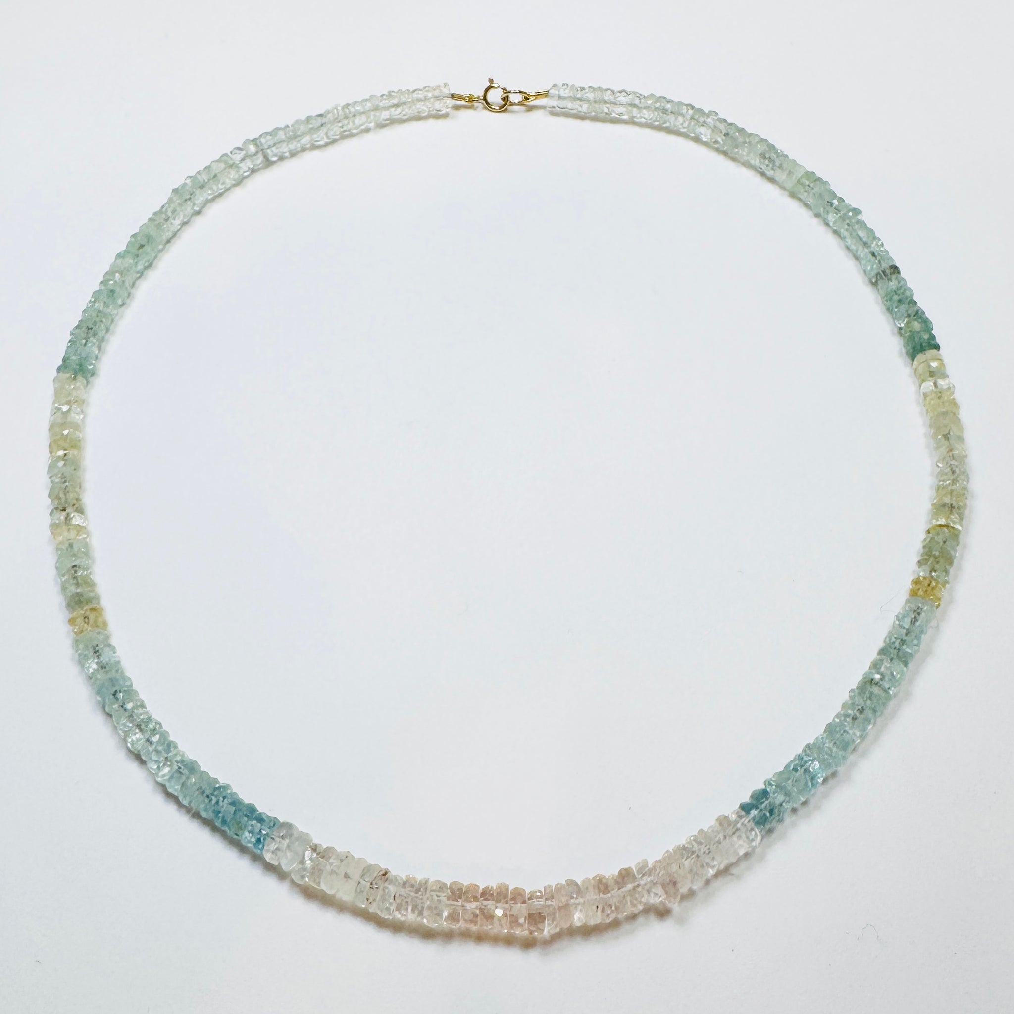 aquamarine candy necklace, faceted heishi