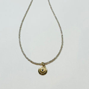 delicate Zircon necklace with evil eye medallion charm