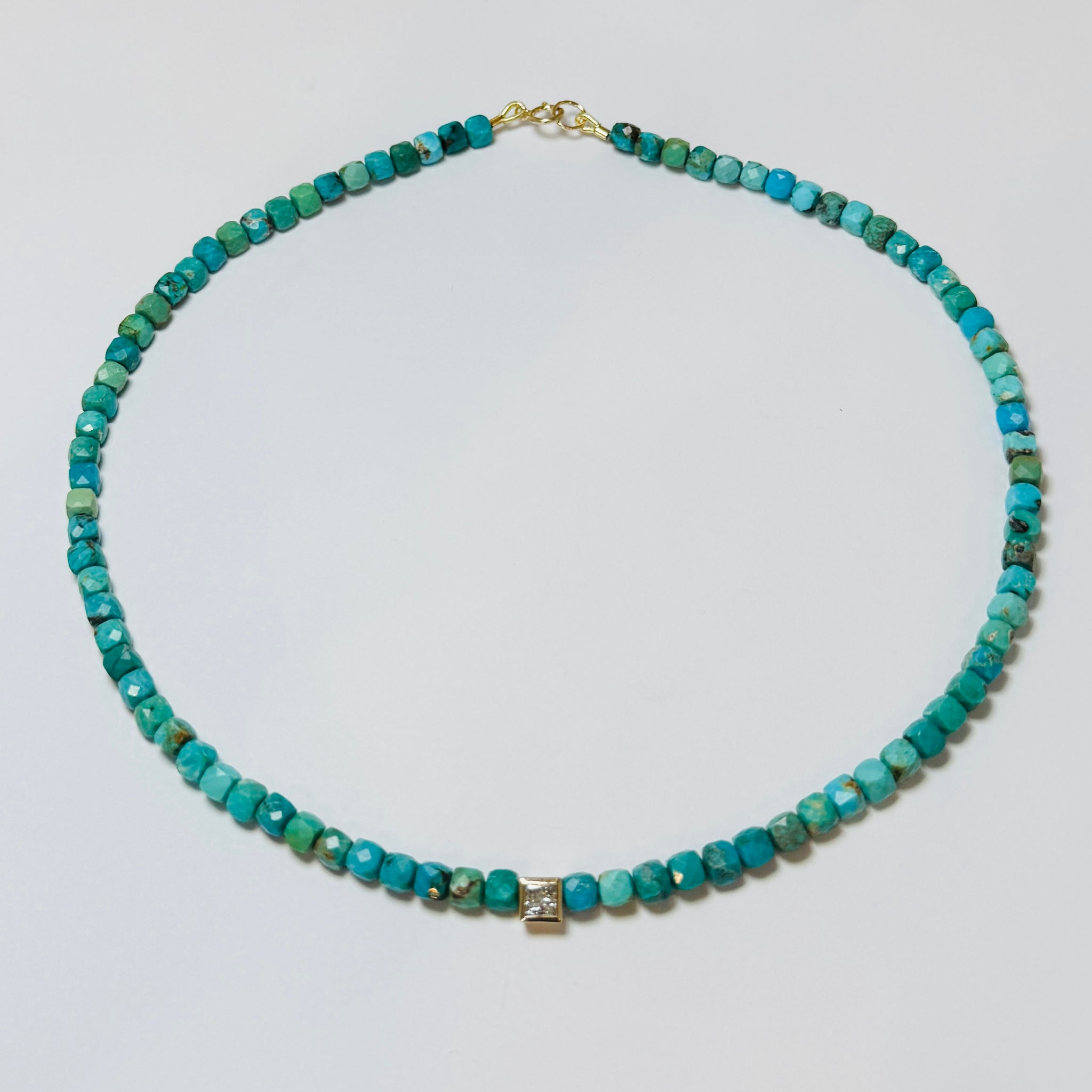 turquoise cube necklace with square diamond