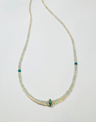 turquoise barrel bead opal necklace