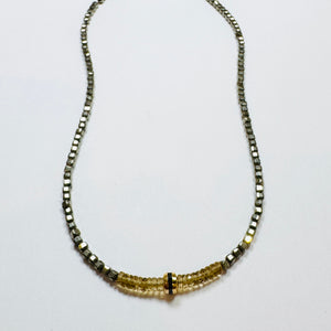 pyrite and whiskey quartz with bead