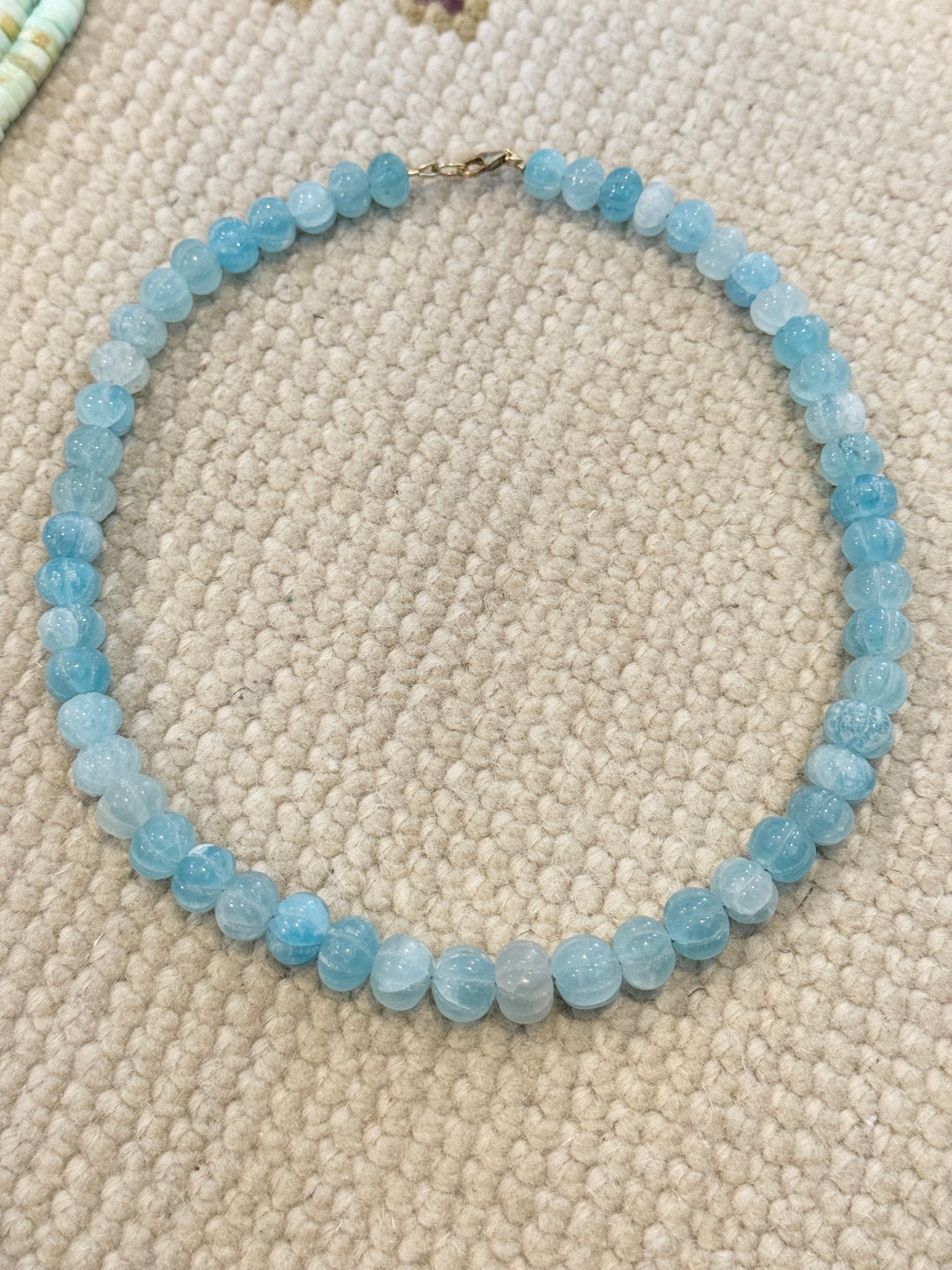 carved powder blue chalcedony