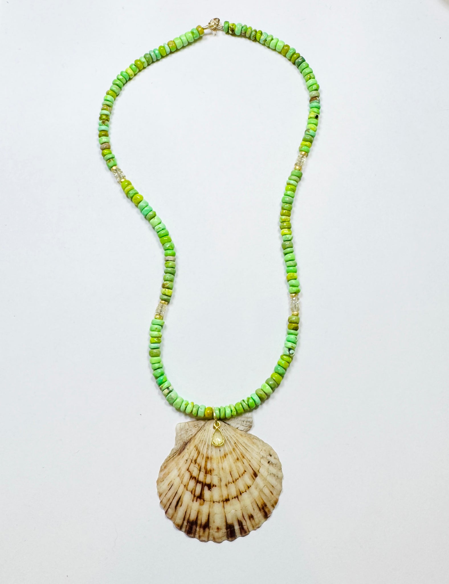 green turquoise necklace with shell pendant