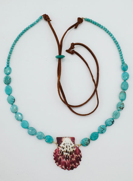 Convertible hat band, turquoise and shell