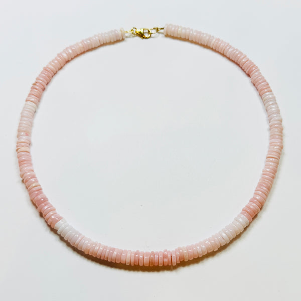 shaded pink opal heishi cut necklace