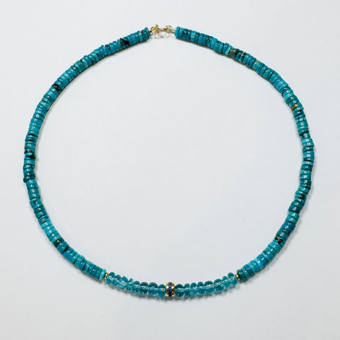 sapphire channel set bead on turquoise and apatite necklace