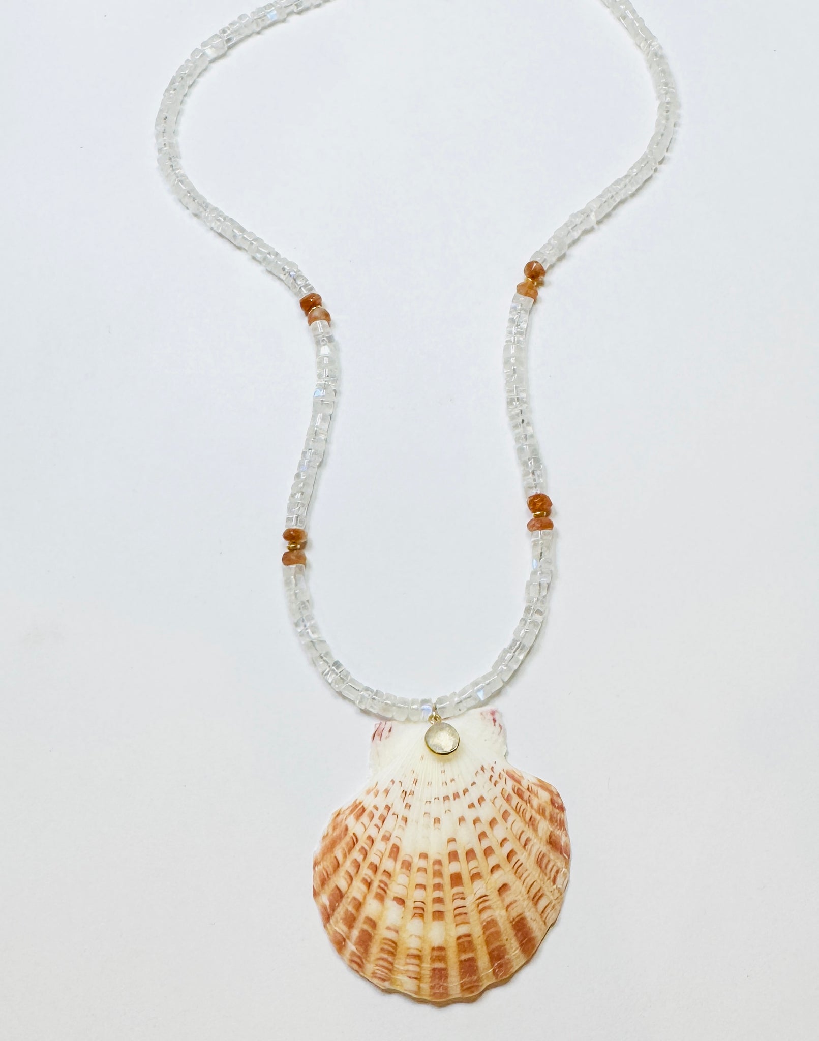 moonstone and sunstone necklace with shell pendant