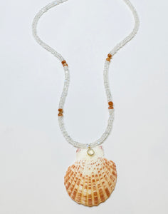 moonstone and sunstone necklace with shell pendant