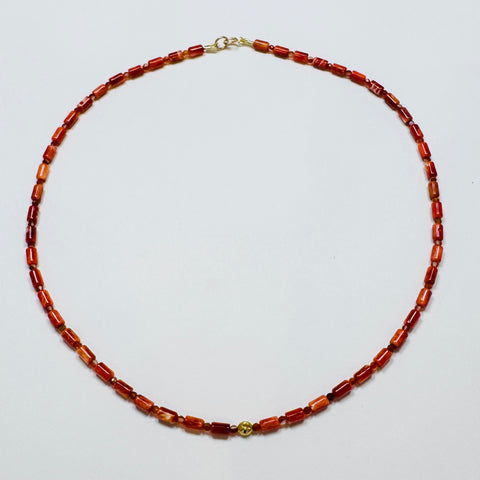 coral tube necklace with diamond bead