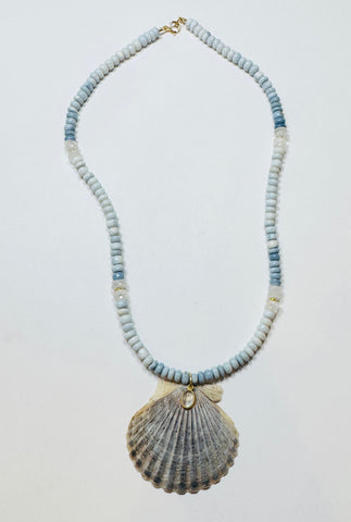 chambray opal and moonstone necklace with shell pendant