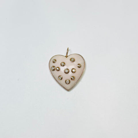 pink opal heart pendant with bezel diamonds