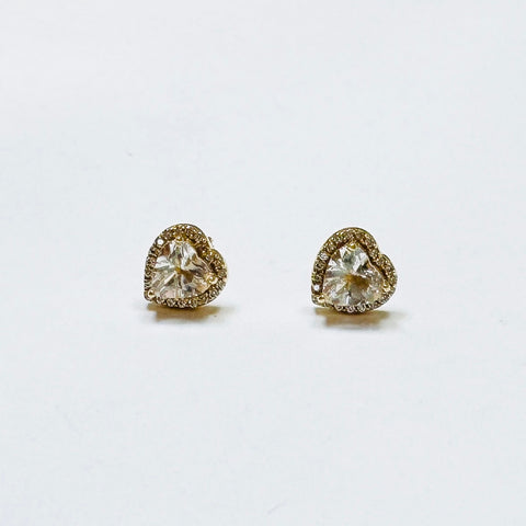 white topaz heart and diamond studs