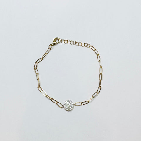 diamond disc on paperclip bracelet