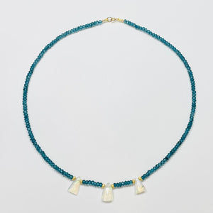 delicate teal turmaline necklace with triange opals