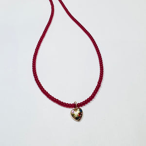 ruby necklace with heart charm