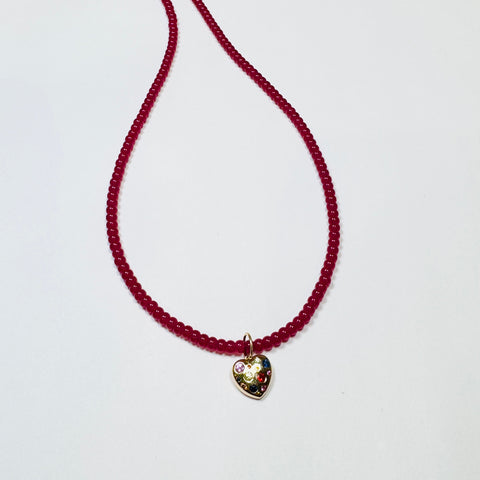 ruby necklace with heart charm