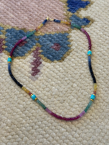 hannah sapphire necklace with turquoise and gold beads