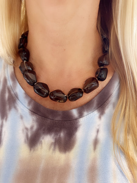 Smokey quartz smooth nugget necklace