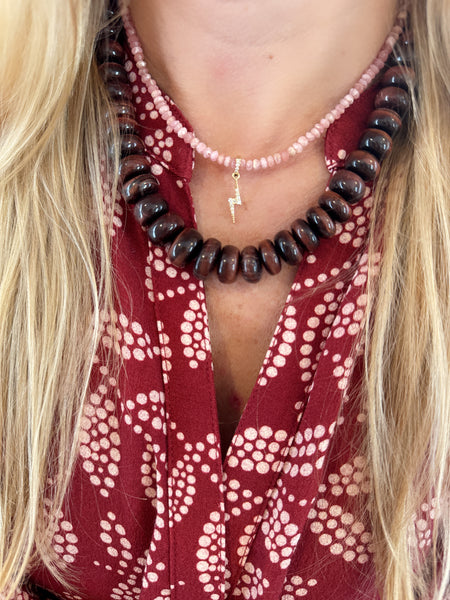 pink rhodochrosite necklace with lightning bolt charm