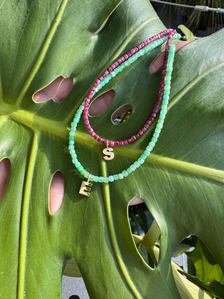 cube gemstone inital necklace