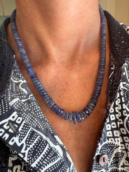 tanzanite heishi necklace with spacers, graduated
