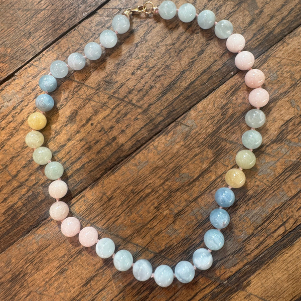 Knotted aquamarine gumball necklace