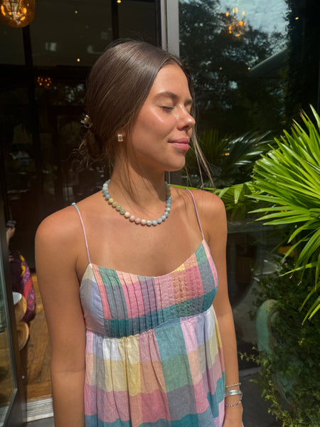 Knotted aquamarine gumball necklace