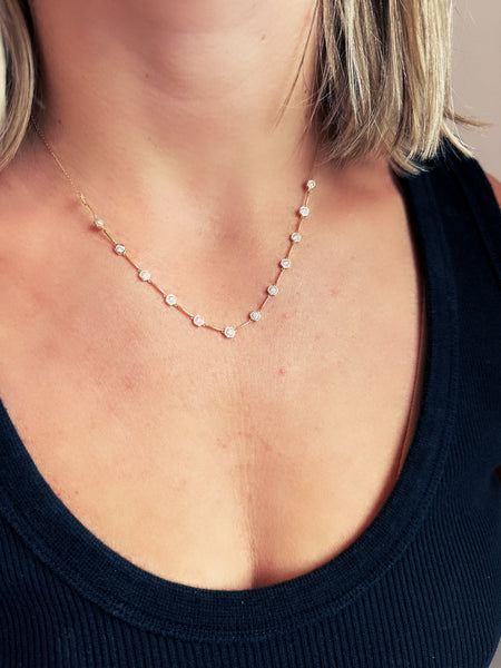 hexagon bezel set diamond necklace