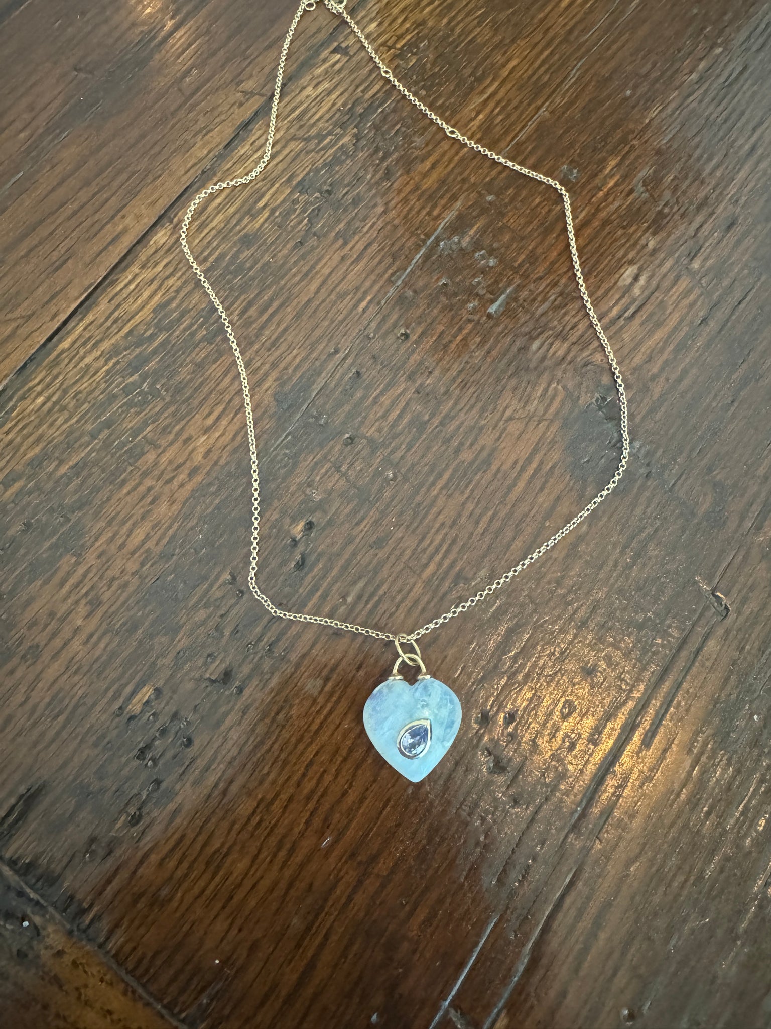 puffy moonstone heart on chain