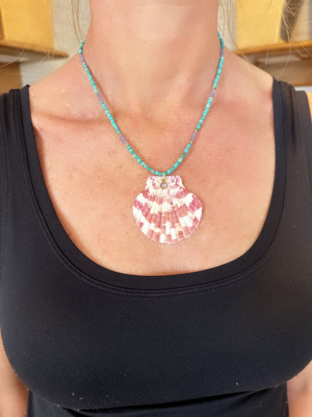 turquoise necklace with shell pendant