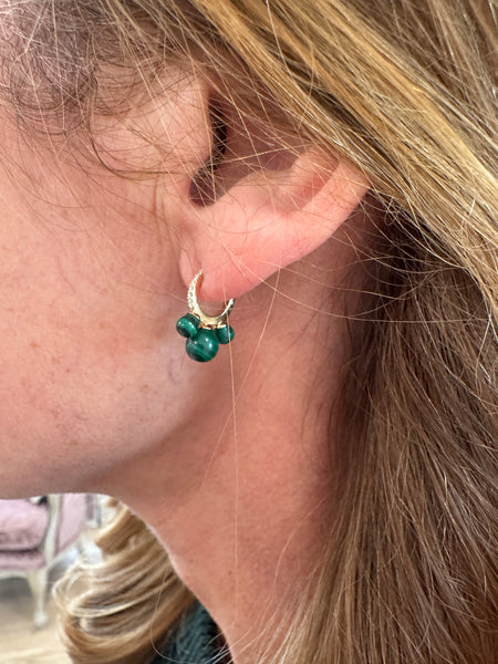 gold diamond and malachite huggies