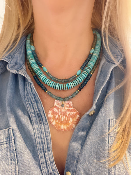 apatite necklace with shell pendant