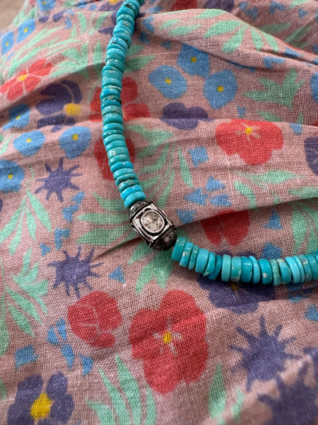 turquoise with diamond and silver bead