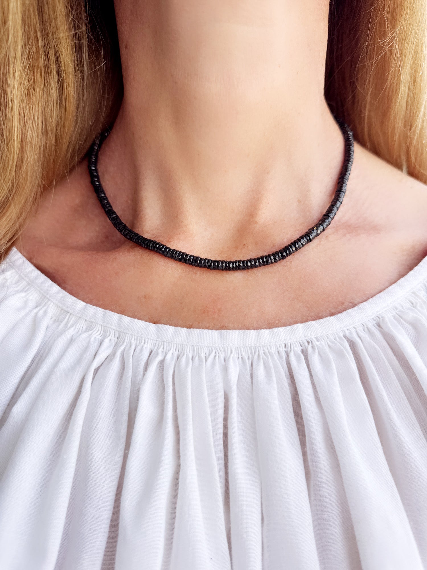 black onyx heishi cut necklace