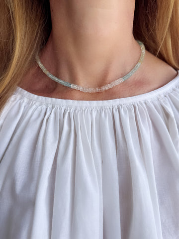 aquamarine candy necklace, faceted heishi