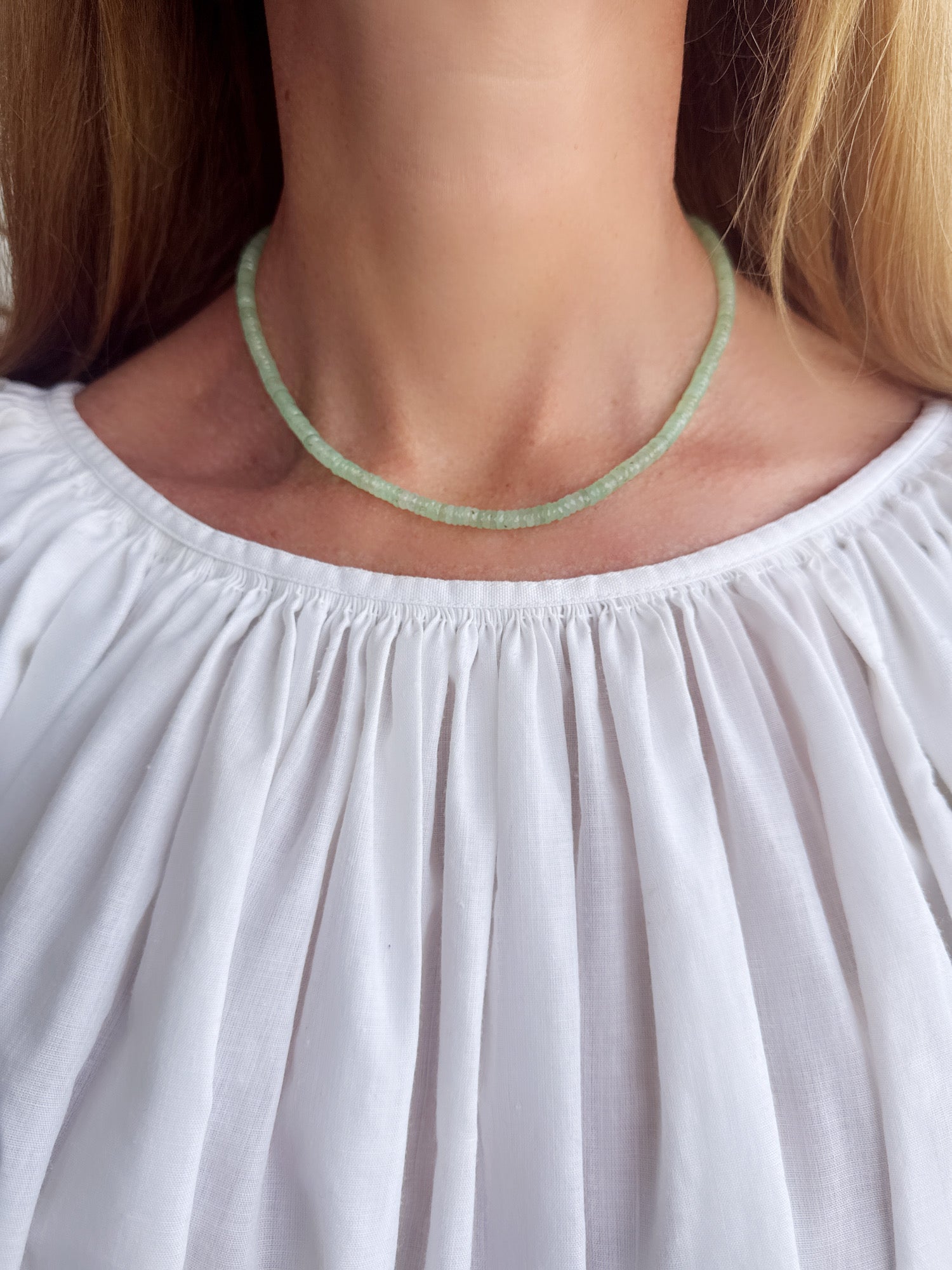 light chrysoprase heishi necklace