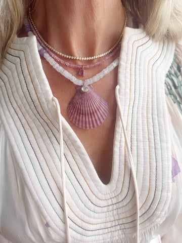 moonstone and amethyst necklace with shell pendant