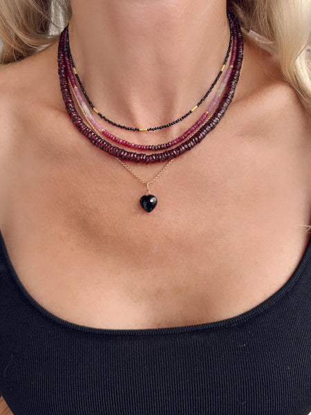 shaded ruby and gold bead heishi cut necklace