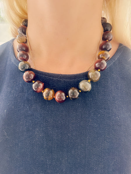 tigers eye knotted necklace, 16 mm