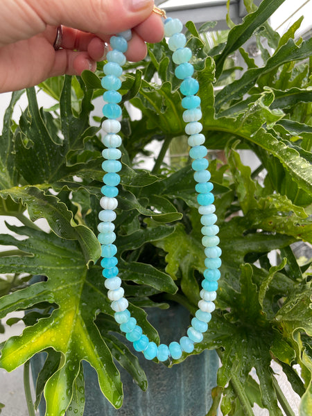 carved shaded bright blue opal candy necklace