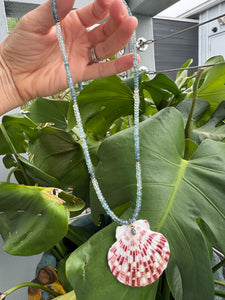 Reserved aquamarine necklace with shell pendant