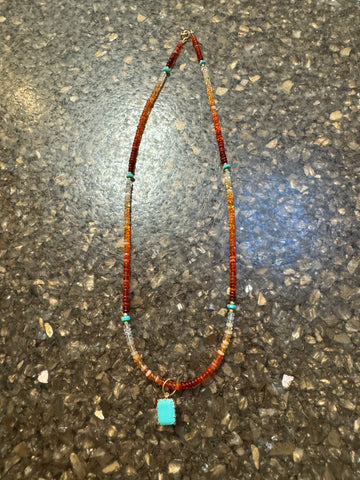 fire opal necklace with turquoise charm